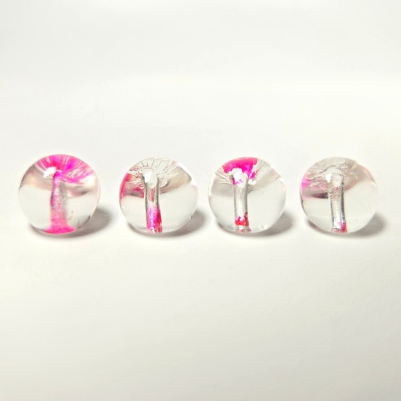 4 Czeck Art glass Buttons Molded Shank 1/2" Clear Pink Red Rounded Handmade - Picture 2 of 6